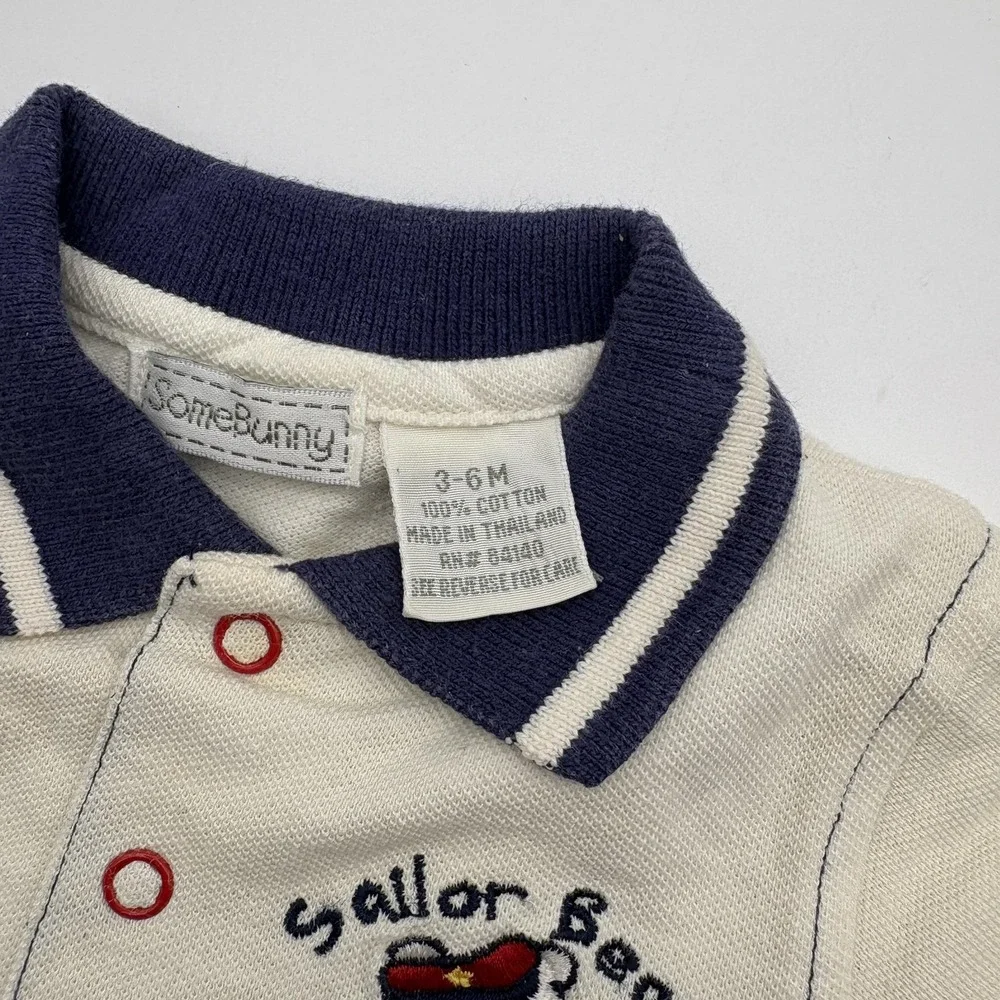 SomeBunny Romper Boys 3-6M Blue Sailor‎ Bear Nautical Snap Knit One Piece